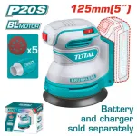 TOTAL 20V Cordless Orbital Sander With 1 Battery 2Ah & Charger