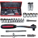 22 Pcs 3/8” Dr. Socket Wrench Set, Professional CRV SAE & Metric Sockets, Quick-Release Ratchet, Uni...