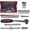 22 Pcs 3/8” Dr. Socket Wrench Set, Professional CRV SAE & Metric Sockets, Quick-Release Ratchet, Universal Joint, Extension Bars, Premium Carry Tool C