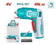 TOTAL Tools 4V Cordless Screwdriver + 8 Bits – Without Charger