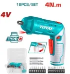 TOTAL Tools 4V Cordless Screwdriver + 19 Bits – Without Charger