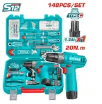 TOTAL – 148 Pcs Tool Set With 12V Cordless Drill