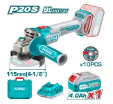 TOTAL Lithium-Ion Angle Grinder 20V, 4.5" 115mm Brushless Motor Variable Speed Control, No-load Spee...